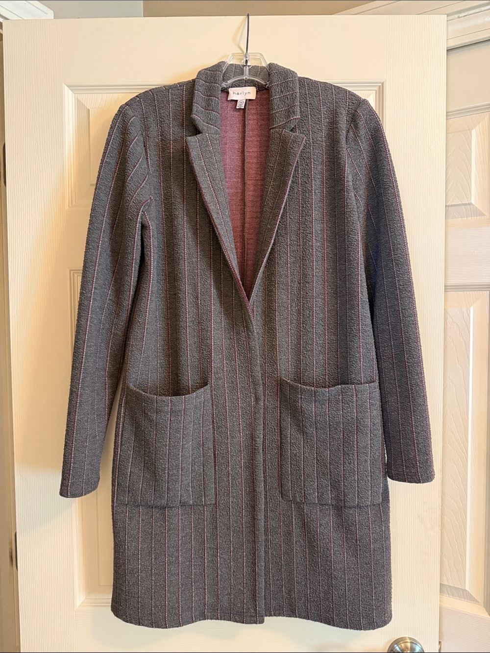 Harlyn Women’s Gray Pinstripe Longline Coat